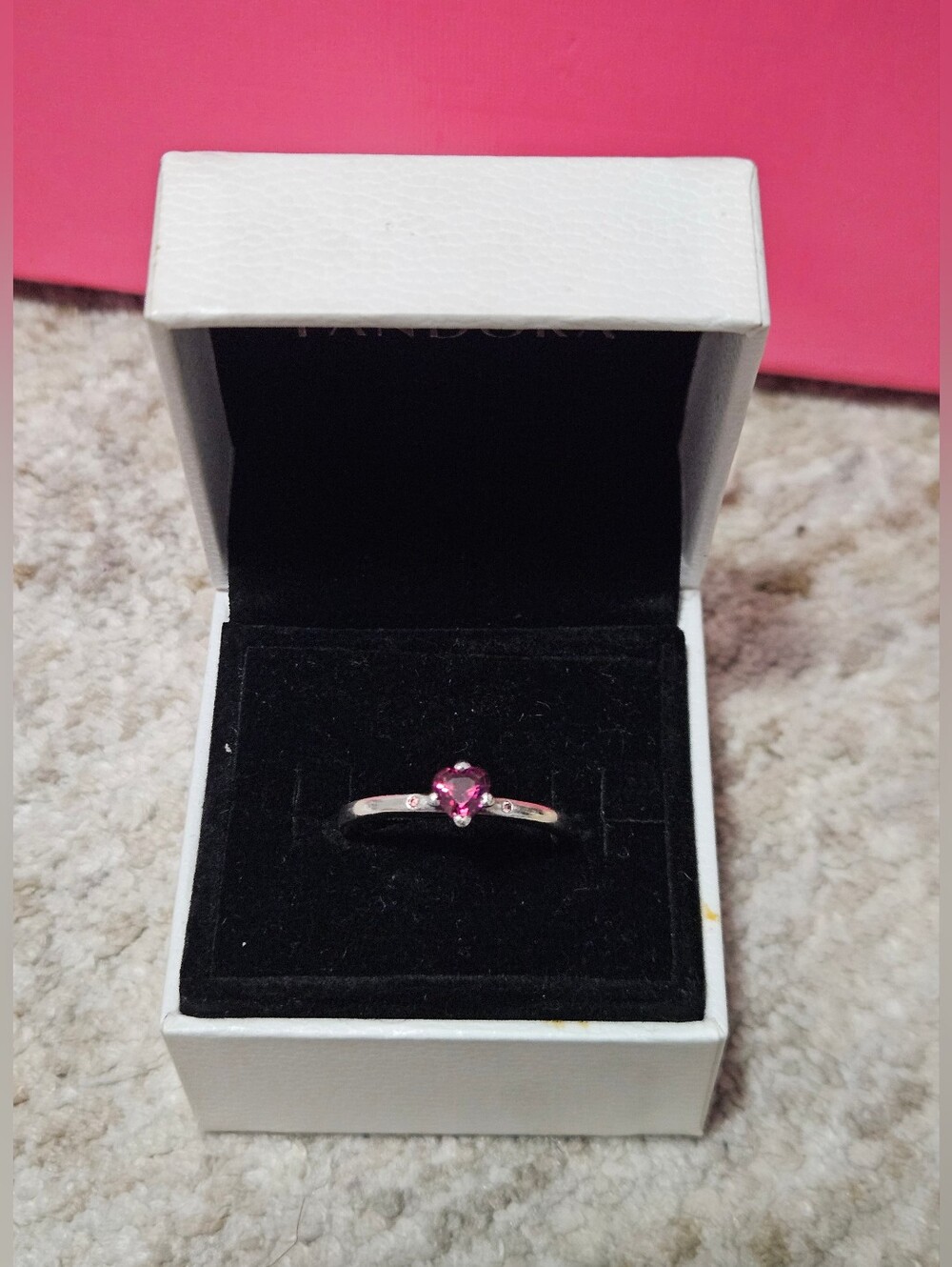 Pandora 'You & Me' with Pink Heart Gem Sterling Silver Ring Size 58 (8 1/2 - 9)